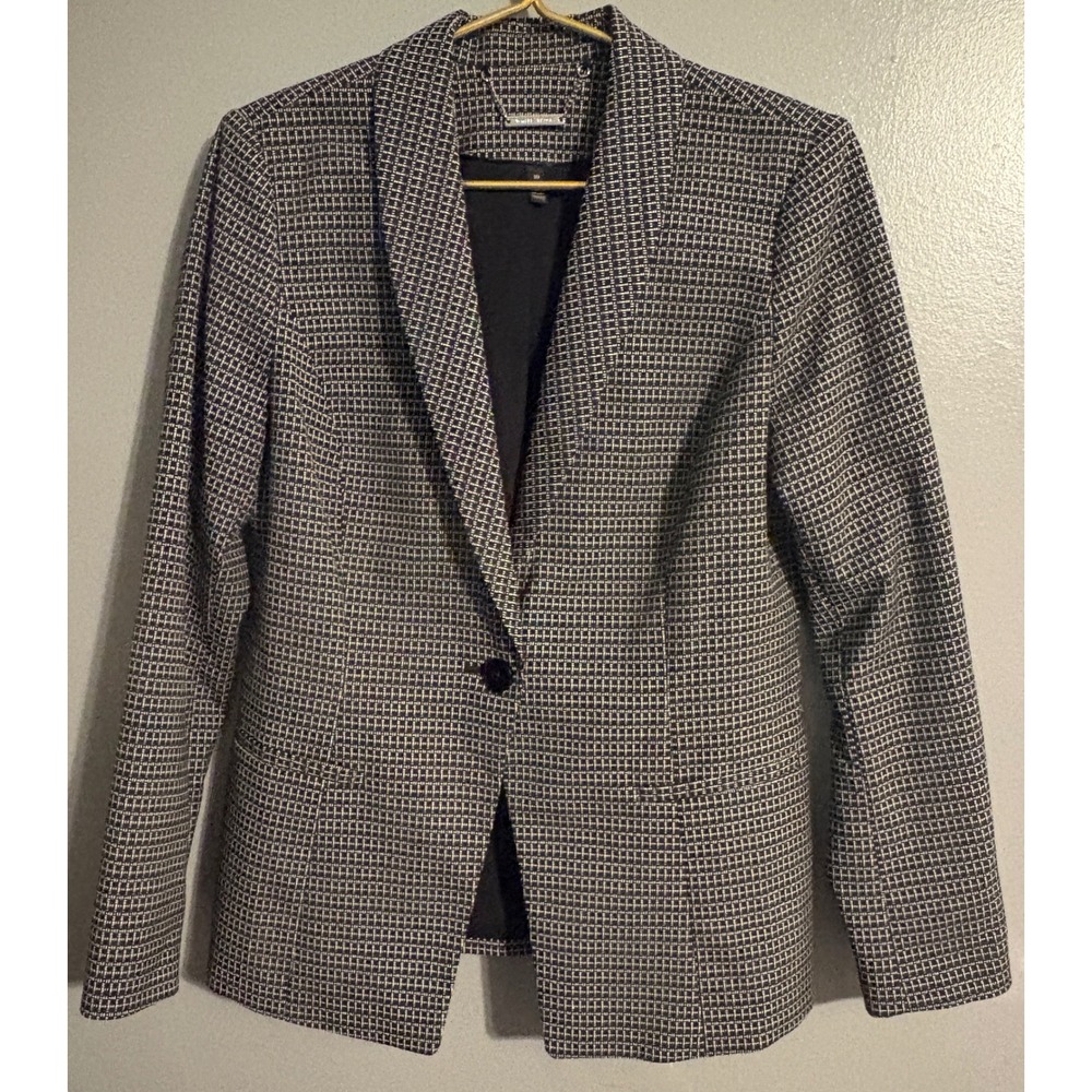 White House Black Market Black White Geometric Grid Blazer Jacket Size 10